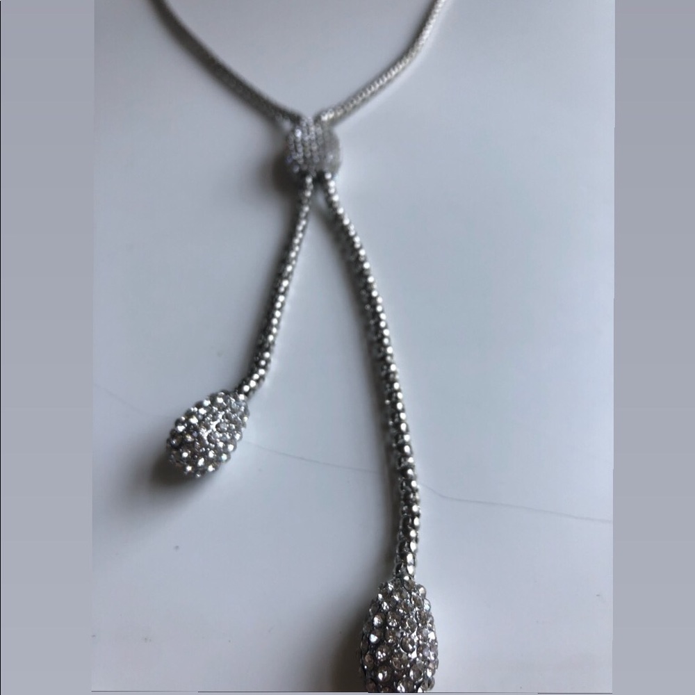 Chico’s Silver Pave Lariat Necklace